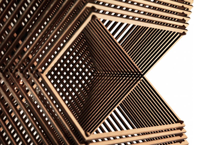 The Angles pendant lamp is perfect harmony of laser-cut wooden rectangles