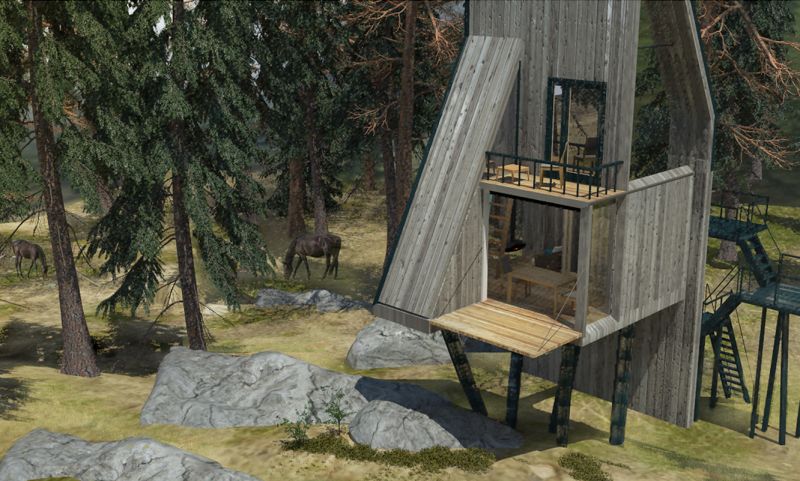 Treehouse with climb wall 