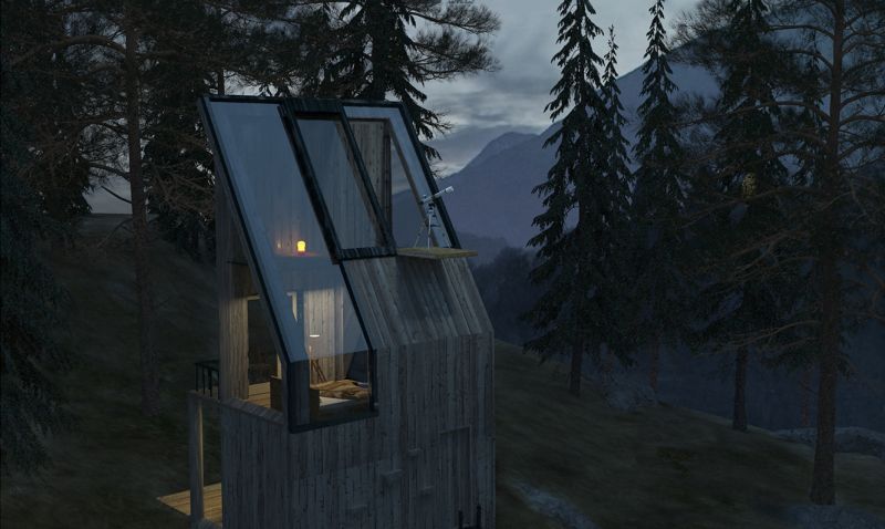 Treehouse with climb wall and glass facade 