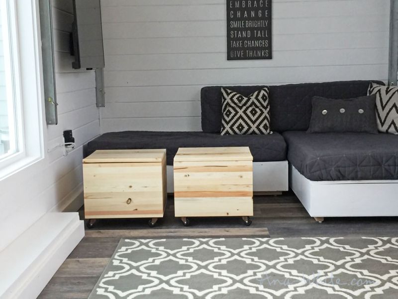 Ana White’s open concept tiny house features elevator bed to save space 