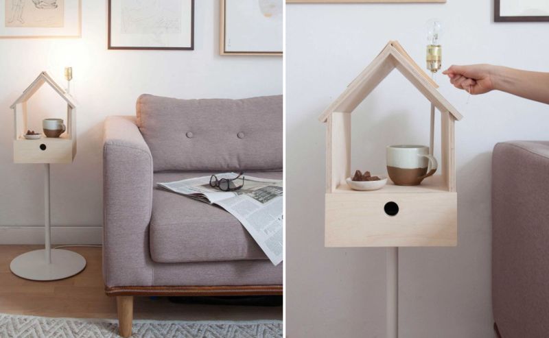 Birdhouse-shaped side table