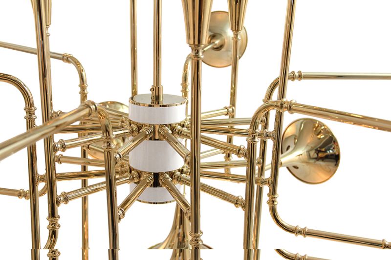 Botti Chandelier by Delightfull consists of multiple trumpet bells 