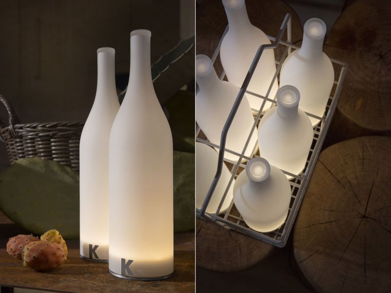 Bottle-shaped Bacco rechargeable table lamp by Karman 