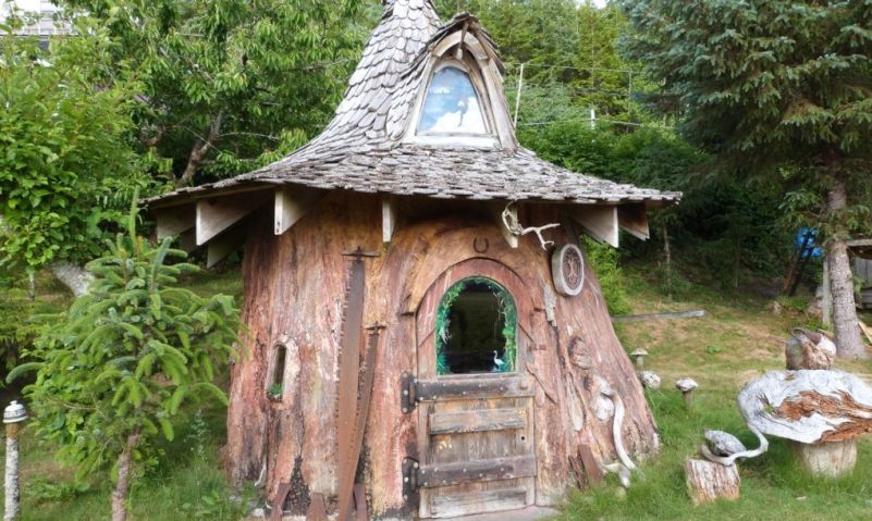 Real-life hobbit house built out of a single tree trunk 