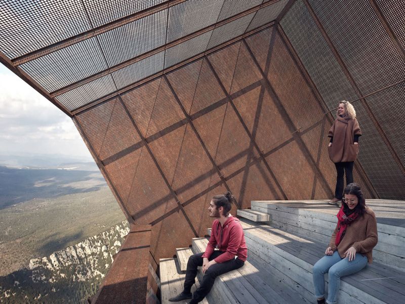 Tip-box hut perched on a cliff ensures you get vertigo