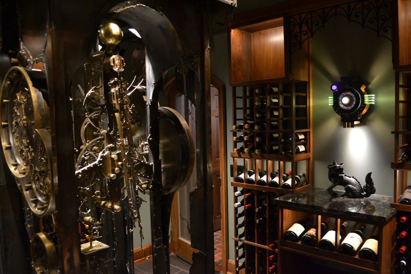 Art Donovan designs cool steampunk lamps for a wine cellar in Wisconsin_4