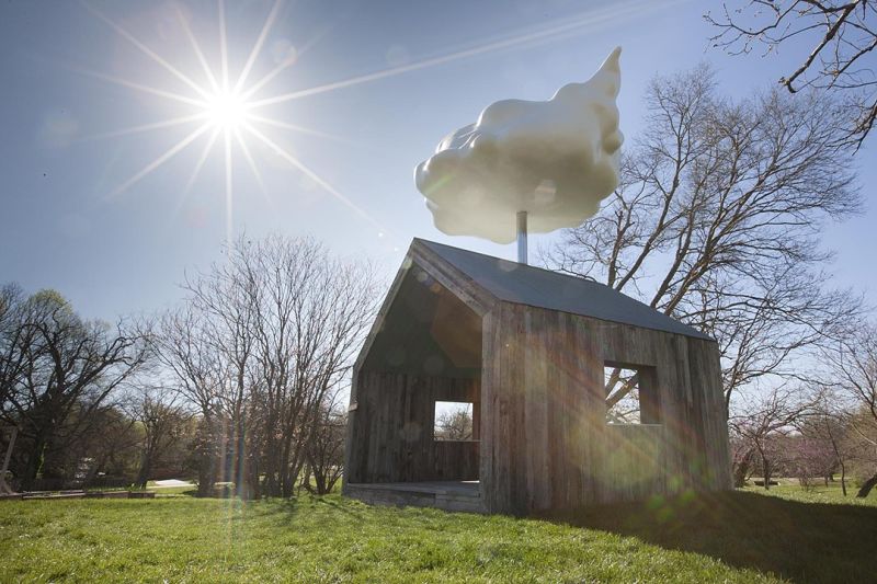 Cloud House: Reclaimed wood shed harvests rainwater to create artificial rainfall 