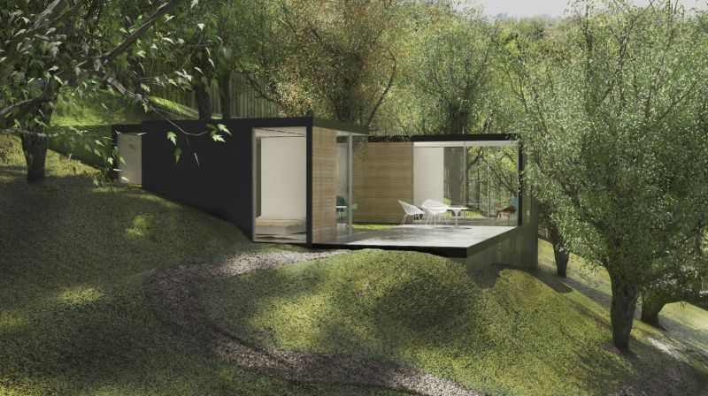 Prefab backyard cabin by Cover is made of pre-insulated steel panels 