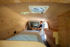 Ross Lukeman transforms cargo van into cozy home with office