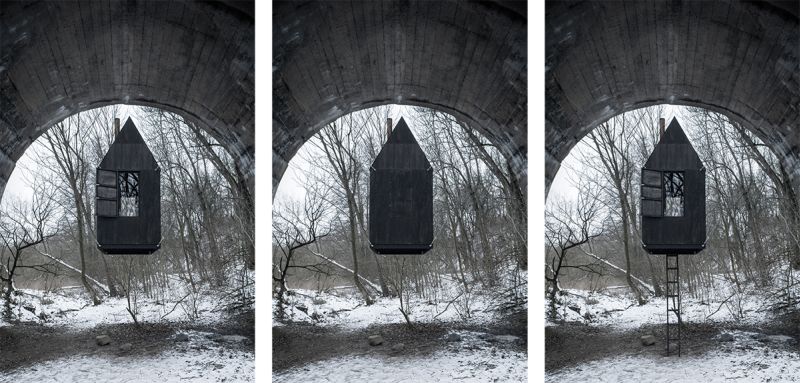 Take a tour of mysterious tiny house floating under an old railway bridge