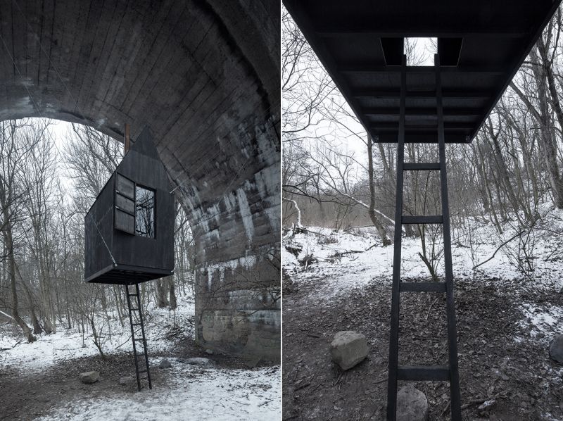 Take a tour of mysterious tiny house floating under an old railway bridge