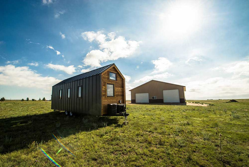 Tumbleweed Farallon showing off its standing seam metal roof and siding.