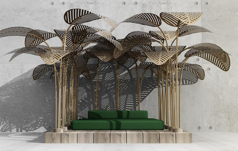 Le Refuge daybeds by Marc Ange come with overhead metal leaves 