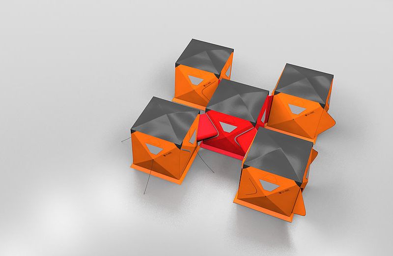 Qube quick pitch tents interconnect to expand campsite 