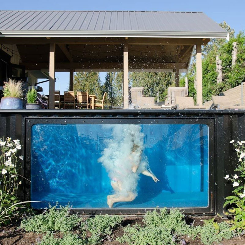 Modpool: Movable shipping container pool with glass window 