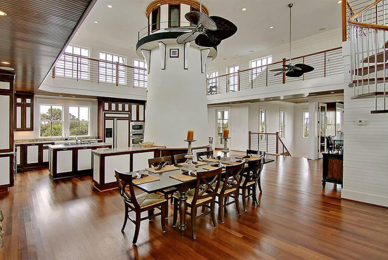 This oceanfront family home features indoor lighthouse