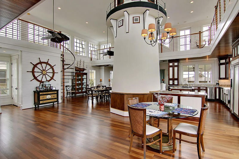 This oceanfront family home features indoor lighthouse