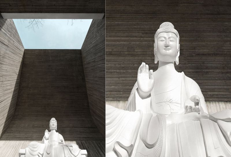 Huge white Buddha sculpture inside