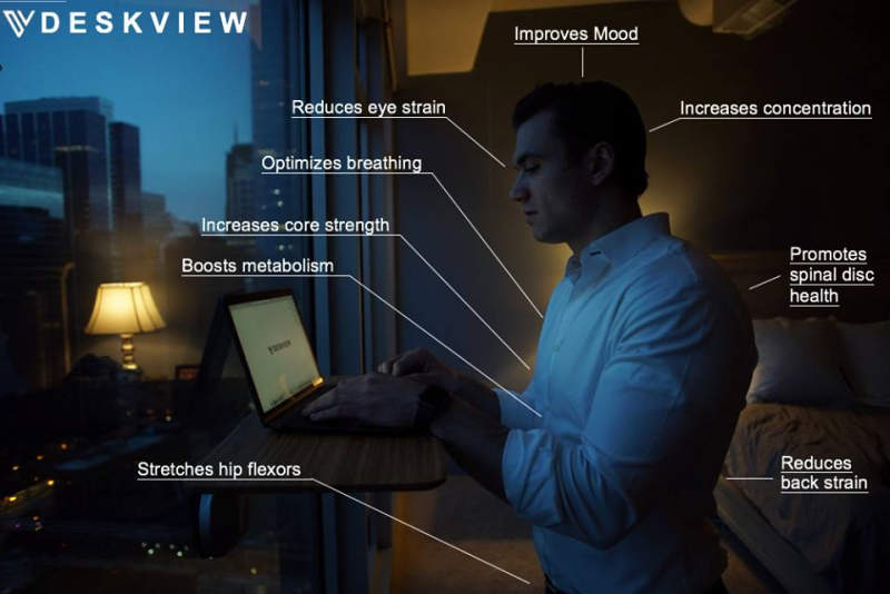 Deskview is a window-mounted adjustable standing desk 