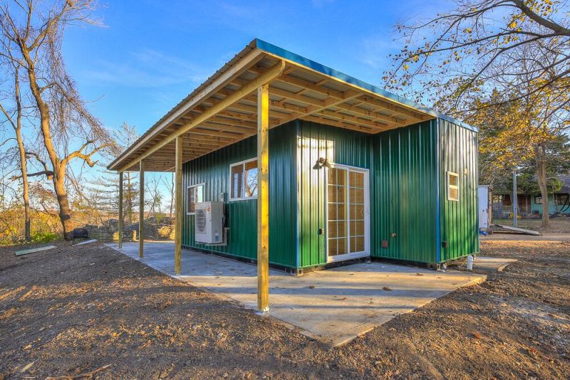 Green color shipping container home 