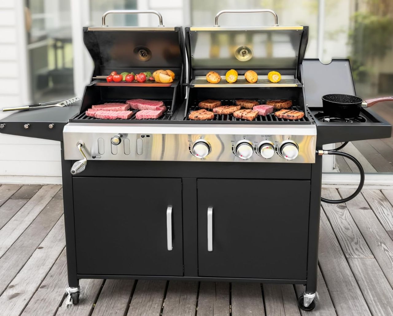 MFSTUDIO Charcoal Grill with Offset Smoker