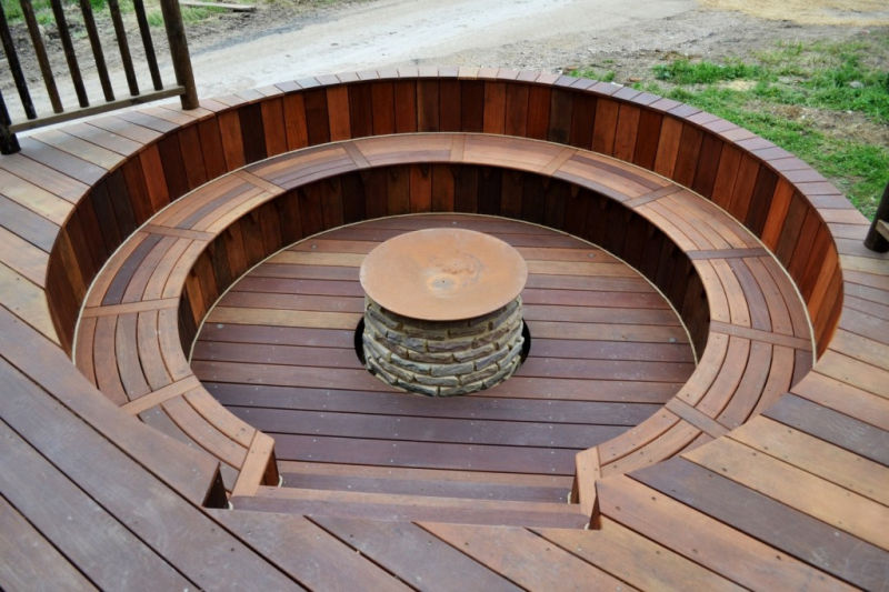 Nook treehouse in features sunken fire pit in the middle of amphitheatre seating 