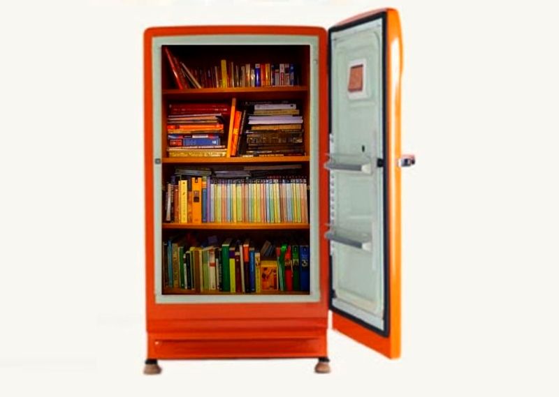 Bookcase recycled from an old fridge 