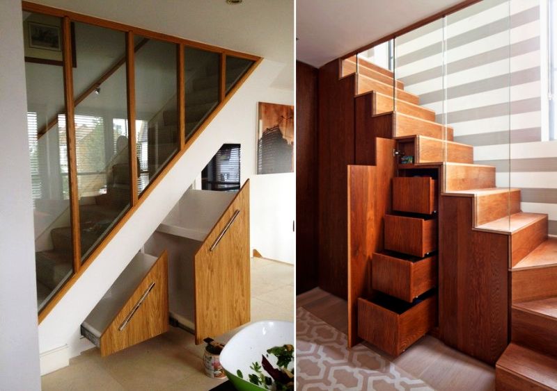 Built-in drawers under stairs