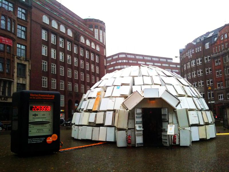 Igloo made from 300 refrigerators