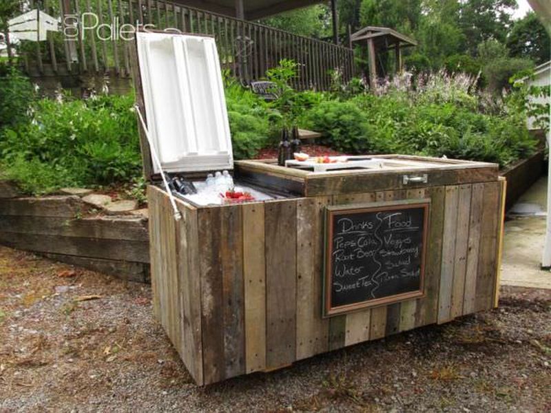 Rustic cooler from broken refrigerator and pallets