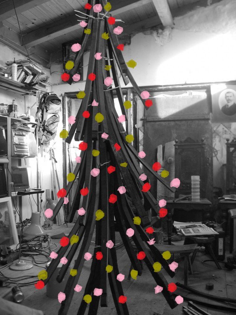 christmas tree made from old barrel