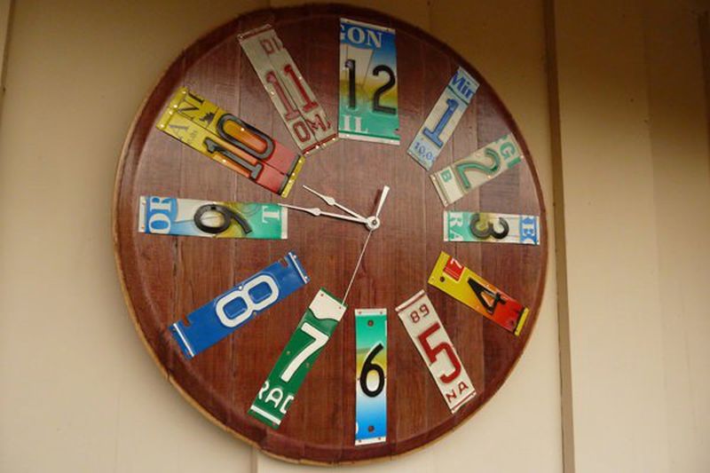 wall clock made from old wine barrel