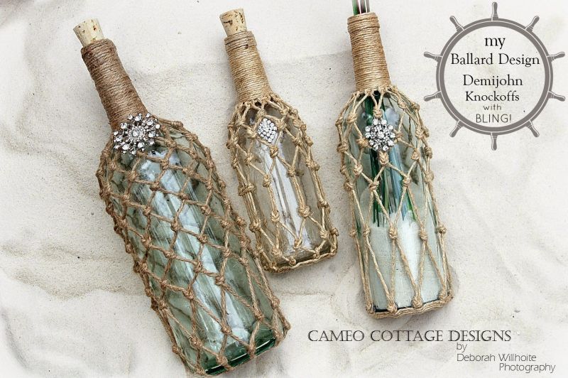 Netted Jute Bottles made of wine bottles - DIY Wine Bottle Crafts