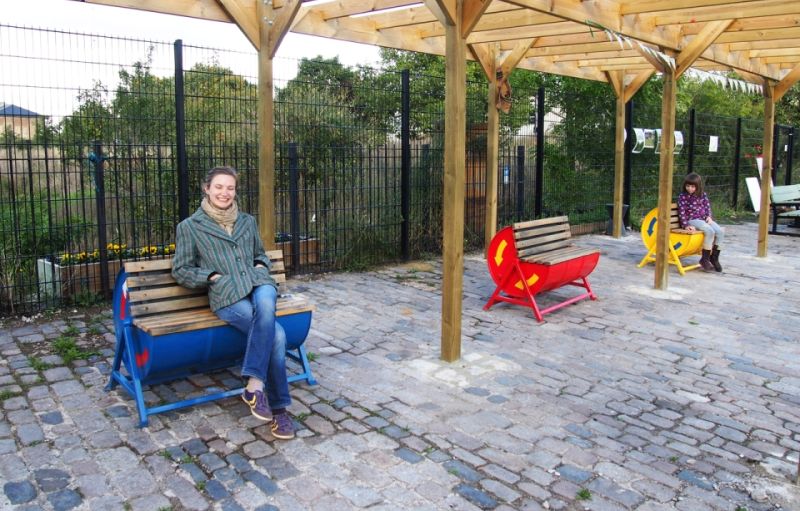  public benches made using old metal drums 