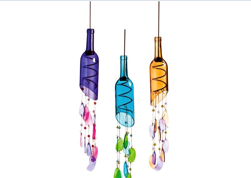 Wine bottle wind chimes