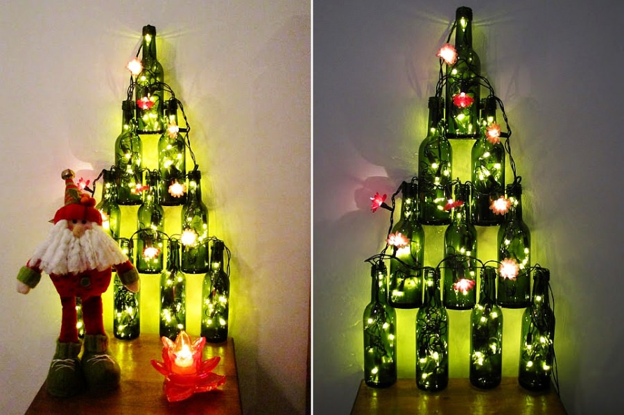 DIY Wine Bottle Christmas Tree