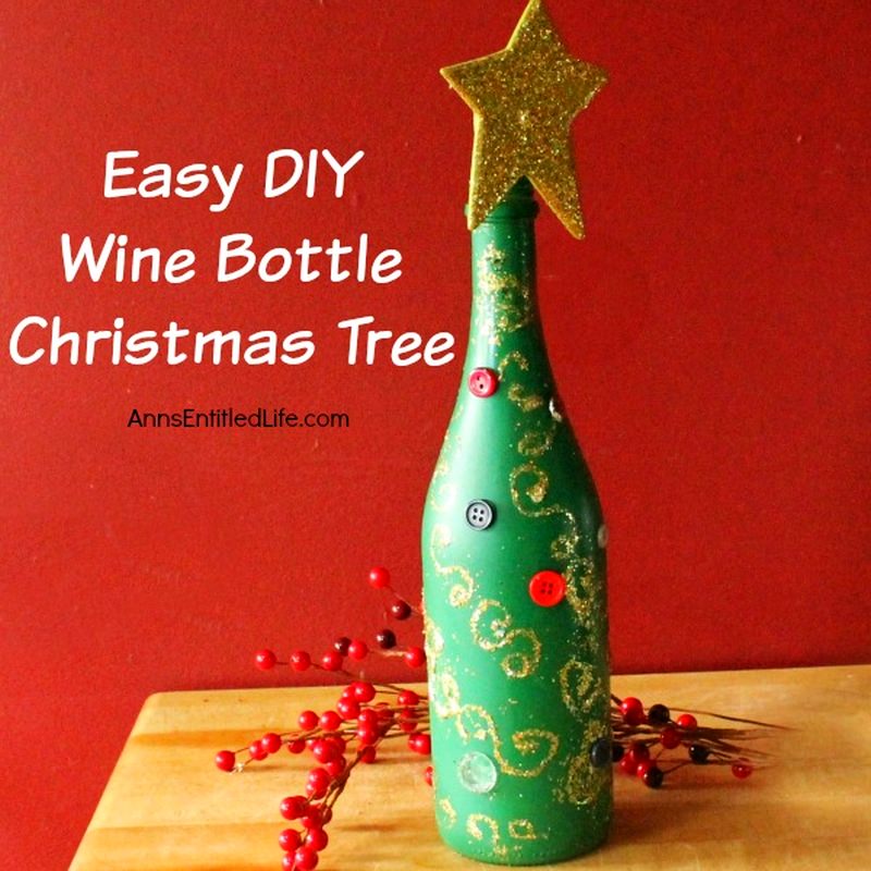 Painted wine bottle tabletop Christmas tree