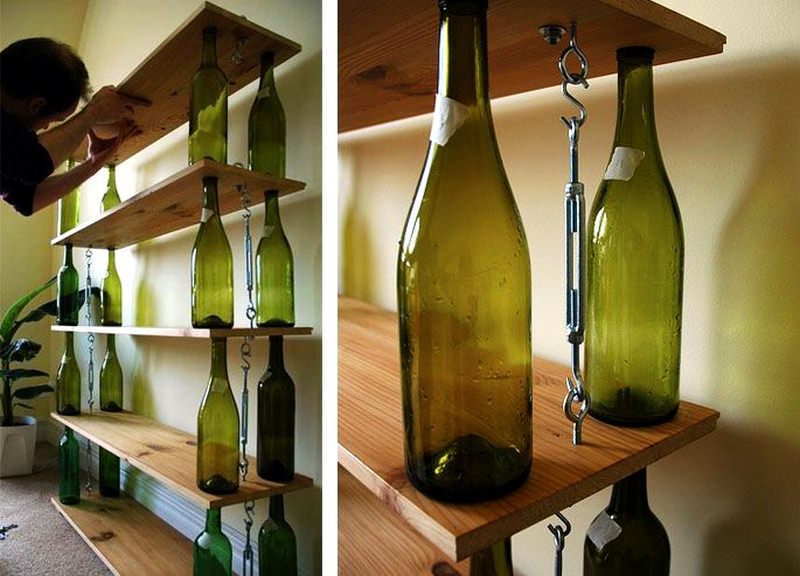 DIY wine bottle shelving