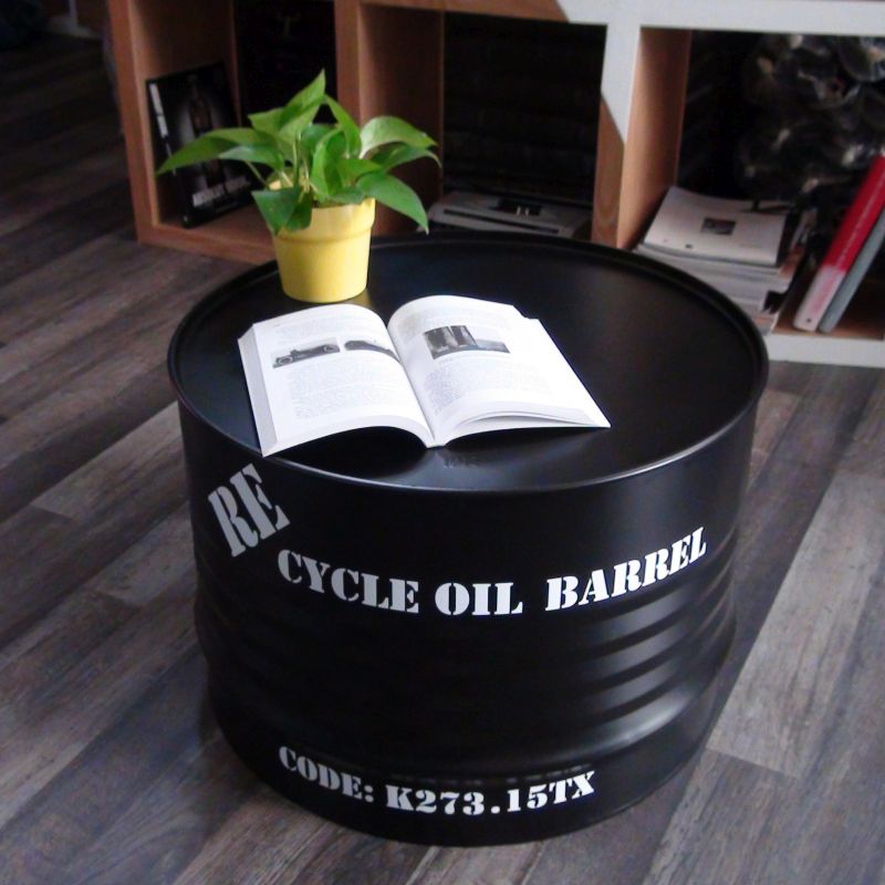  office table made out of half-cut barrel