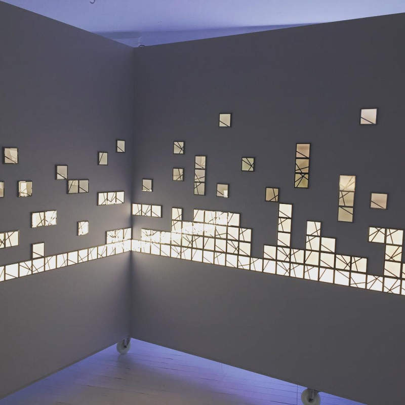 Kumiko modular OLED wall tiles function as lighted wall art 