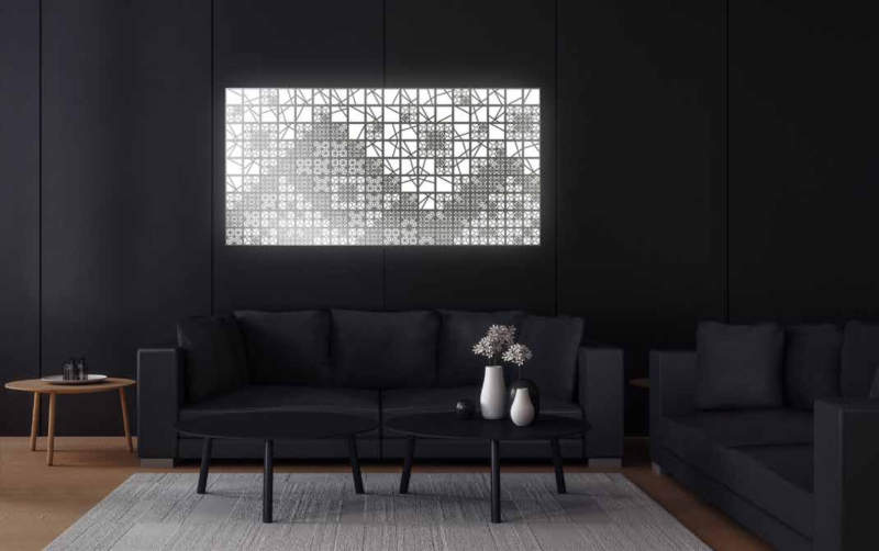 Kumiko modular OLED wall tiles function as lighted wall art 