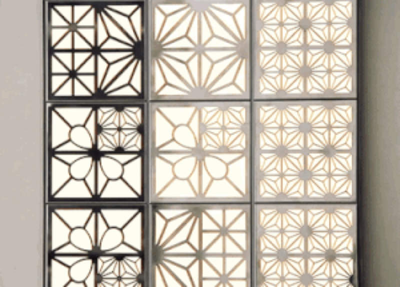 Kumiko modular OLED wall tiles function as lighted wall art 