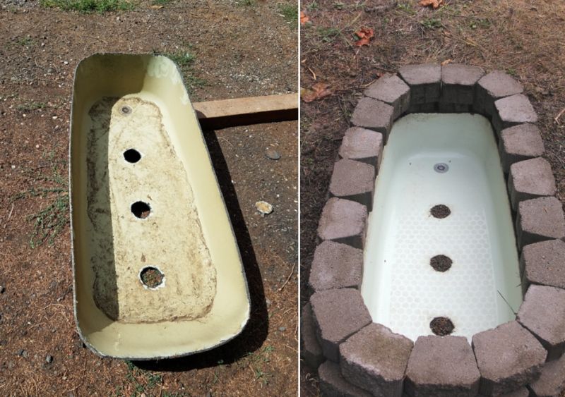 Old bathtub into fire pit