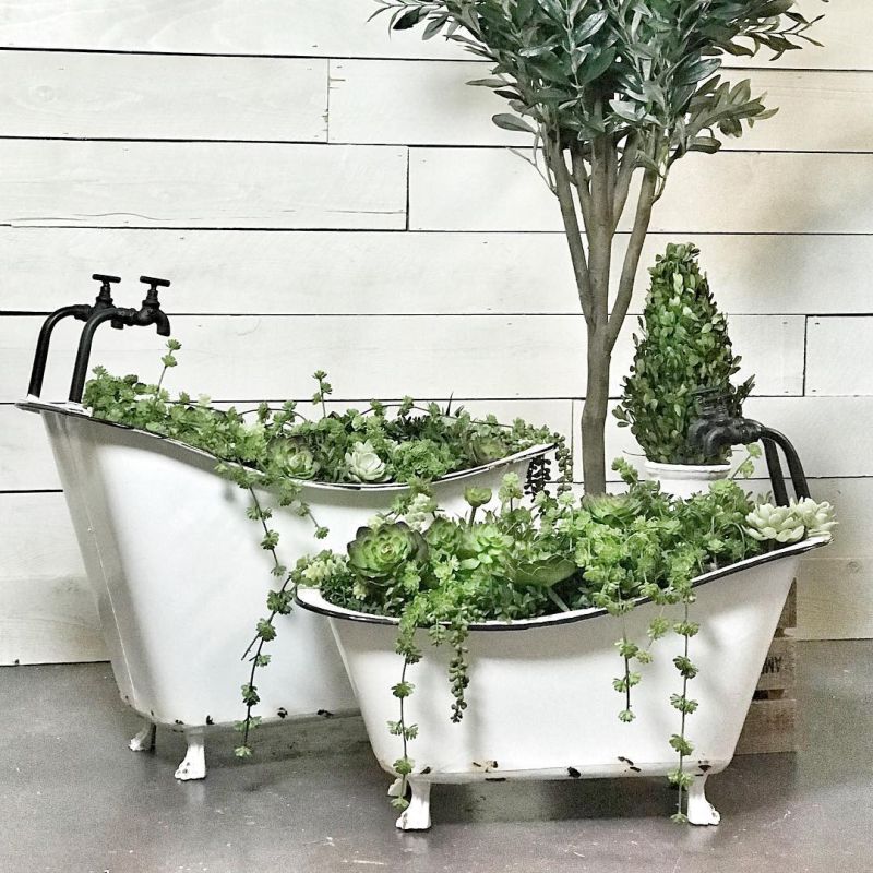 Old baby bathtub into a planter