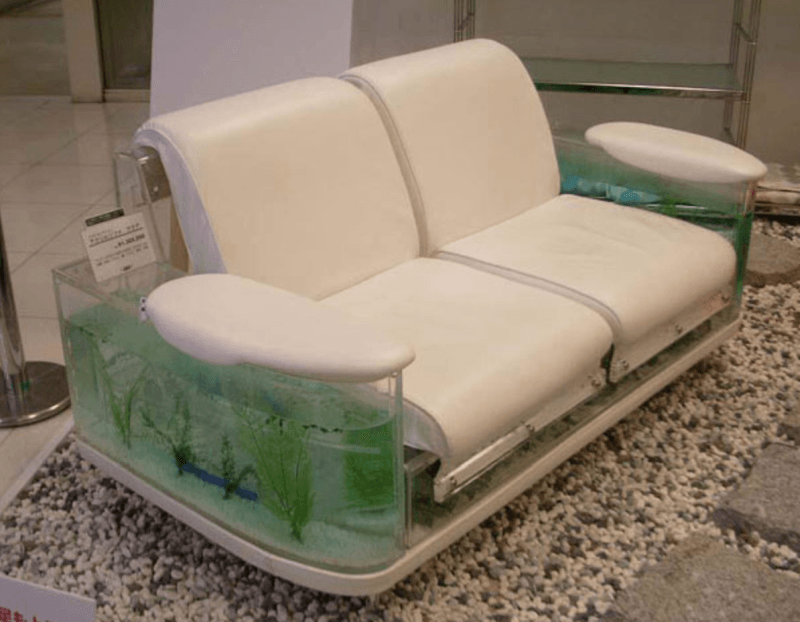 sofa had a built-in aquarium