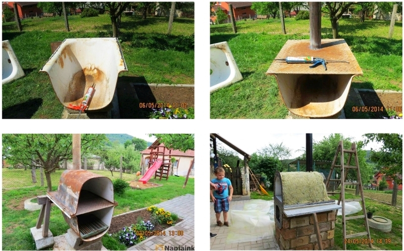 Old bathtub into backyard oven 