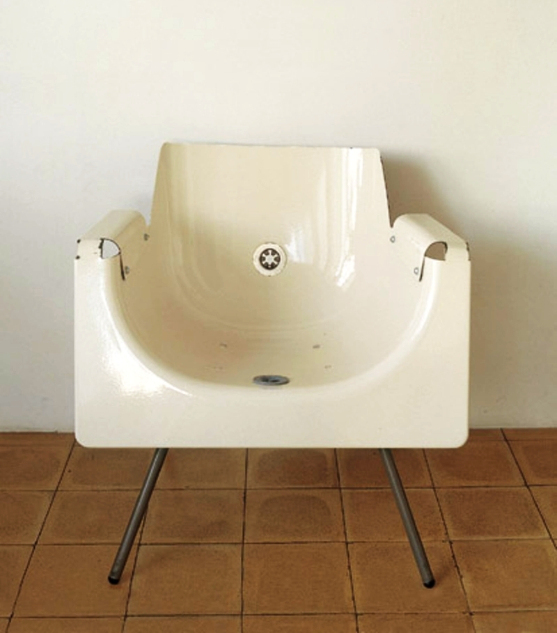 bathtub into chair on metal legs  