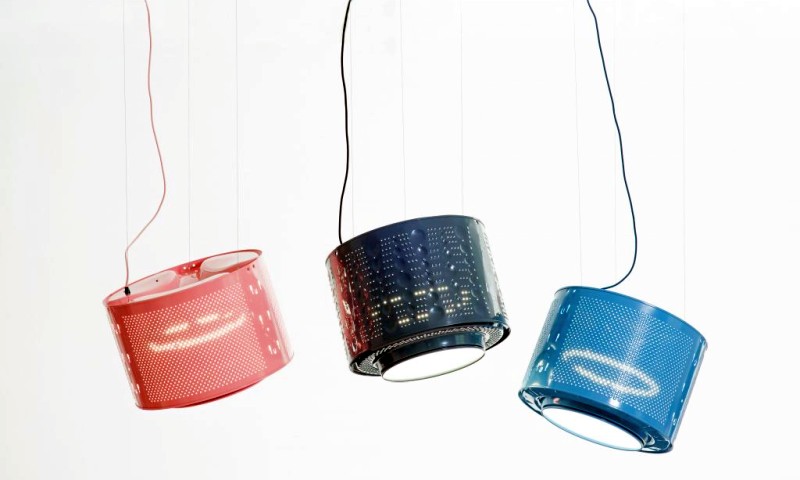 recycled washing machine drum lamp