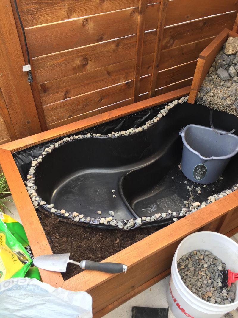 turn old bathtub into a natural-looking pond