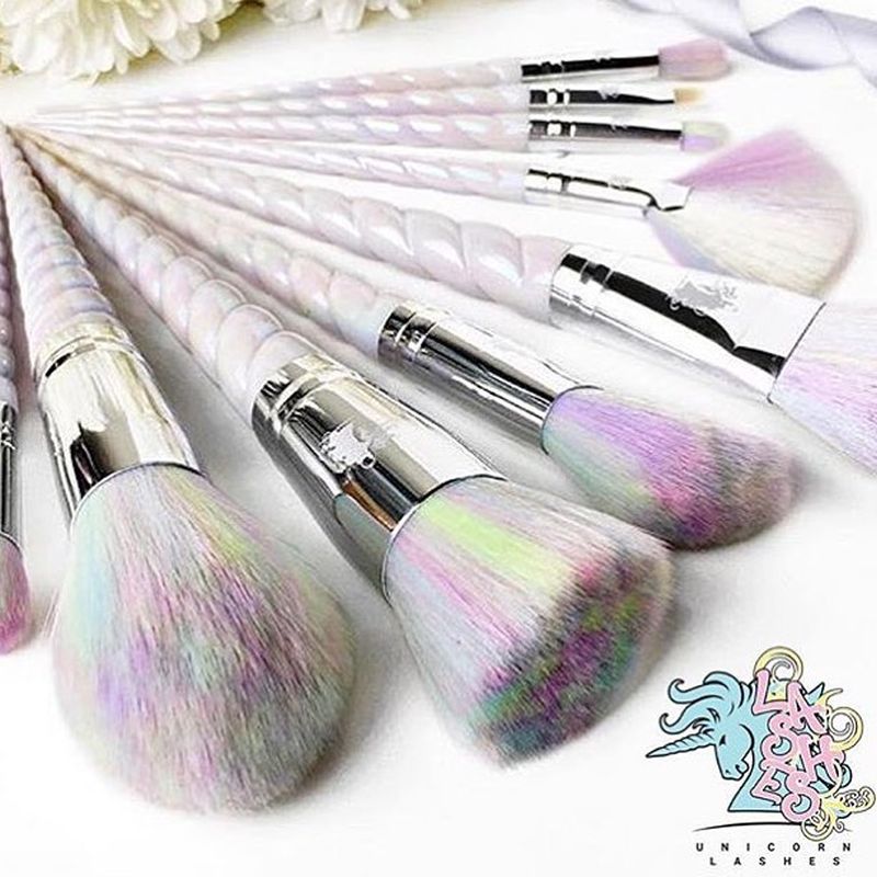 Color-changing unicorn makeup brushes